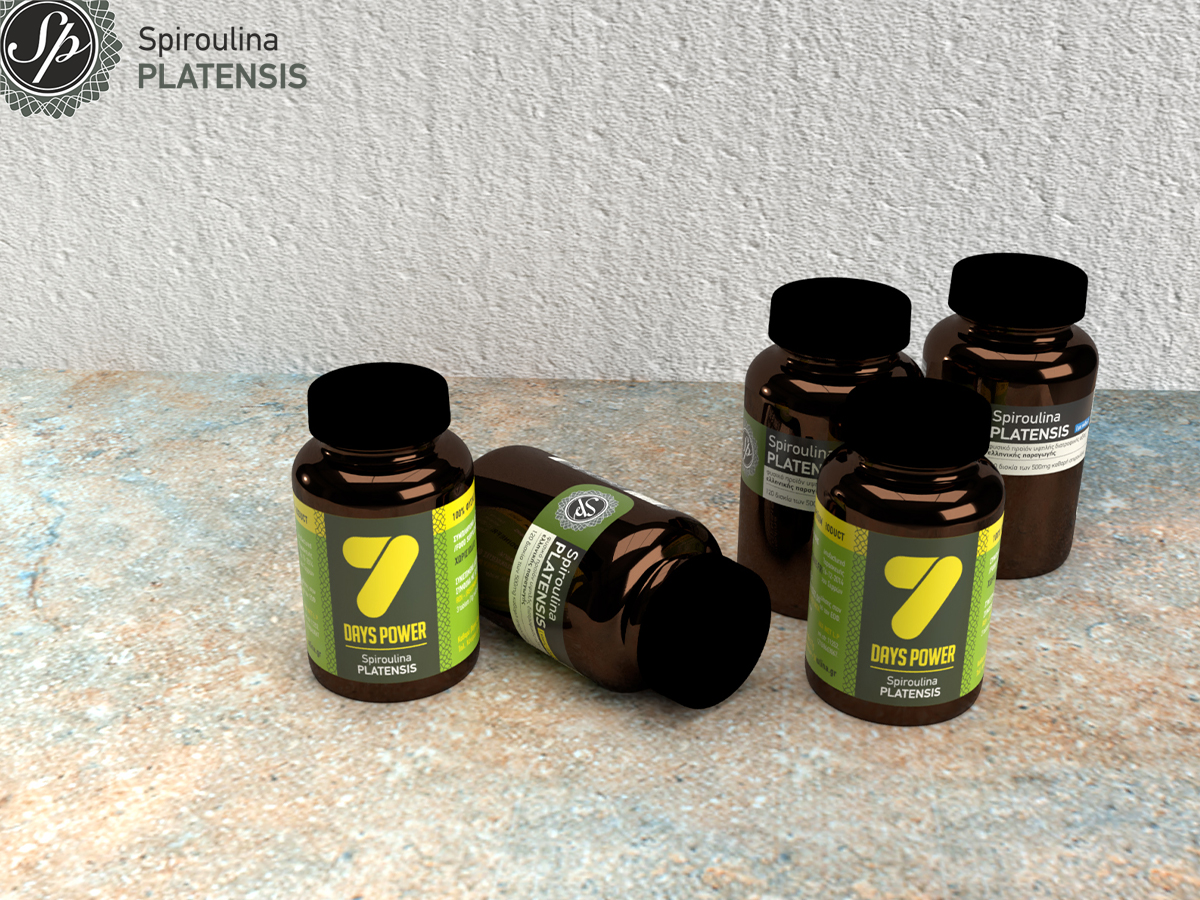 Συσκευασίες Spiroulina PLATENSIS Με και Χωρίς Ιώδιο και μία συσκευασία 7 Days Power