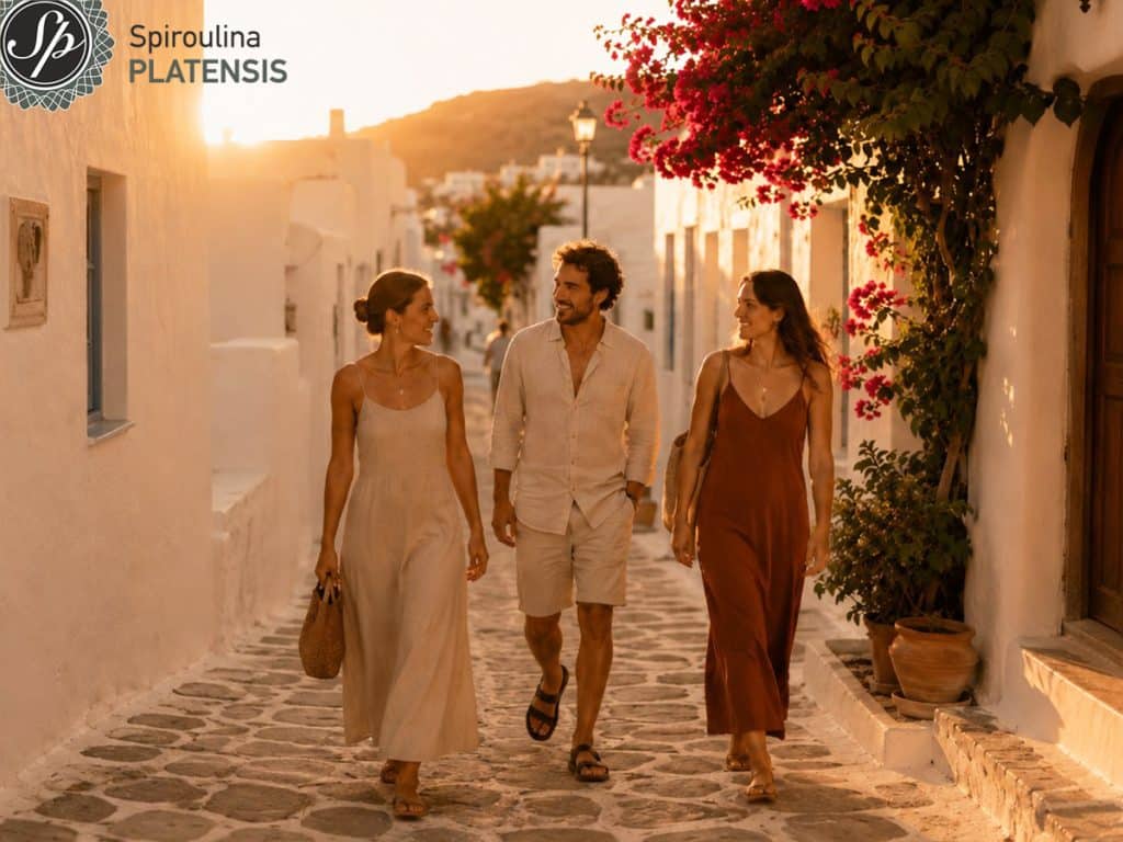 Παρέα κάνει βόλτα σε ελληνικό νησί το καλοκαίρι, σε άρθρο για καλοκαιρινά hangovers