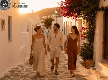 Παρέα κάνει βόλτα σε ελληνικό νησί το καλοκαίρι, σε άρθρο για καλοκαιρινά hangovers