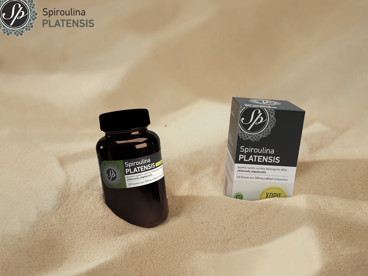 Μία συσκευασία Spiroulina PLATENSIS στην άμμο